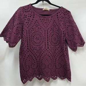 Porridge for Anthropology M plum purple Elegant eyelet Lace Women's Top boho